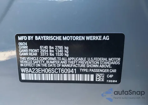 2025 BMW 740I z USA, uszkodzony, nr VIN WBA23EH06SCT60941